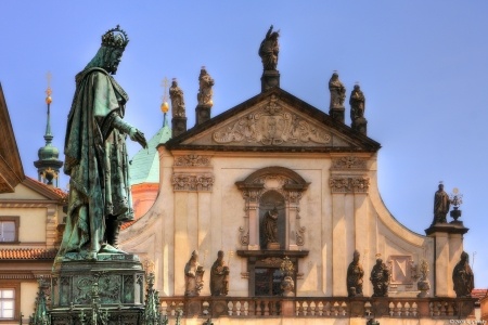 Statue of the Charles IV at Krizovnicke Square Close to Charles Bridge