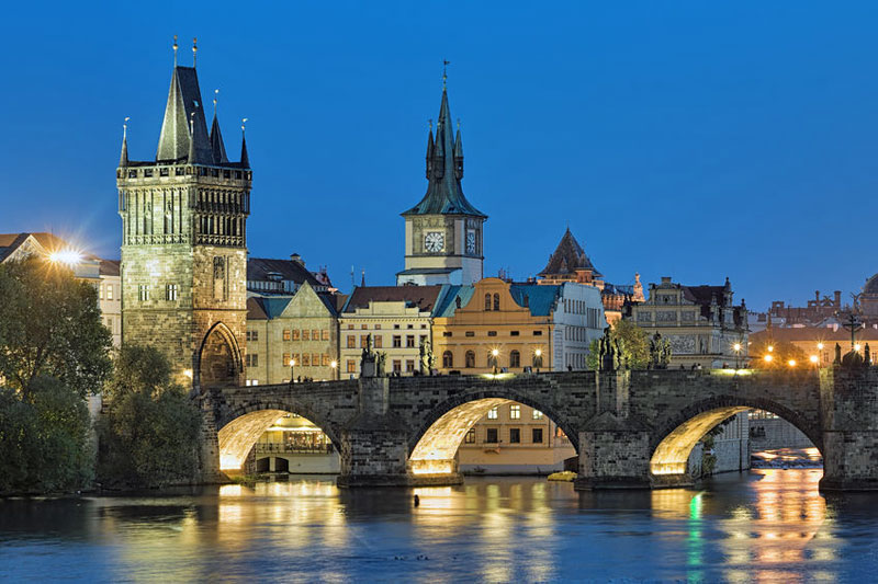 Charles Bridge and Malostranska Tower During the Dusk