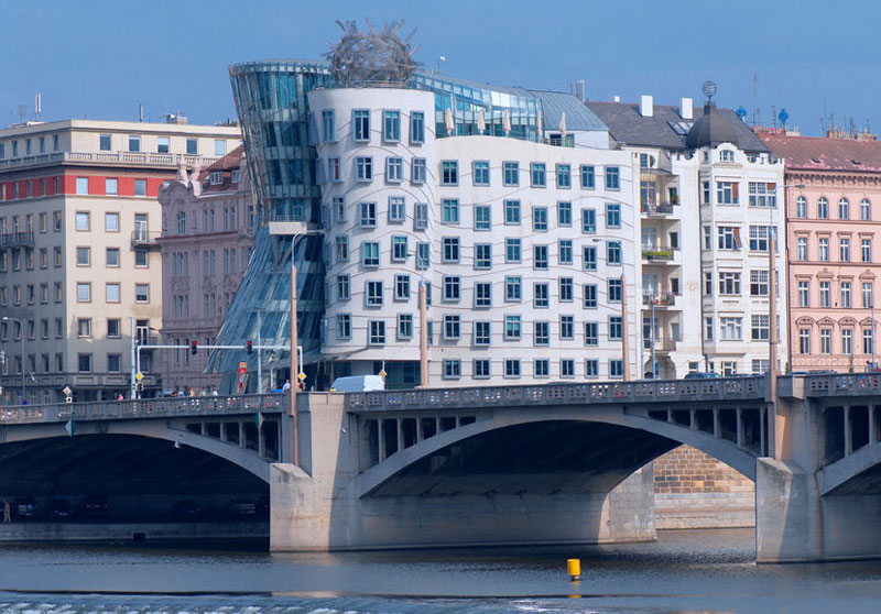 View of the Dancing House and Vltava River