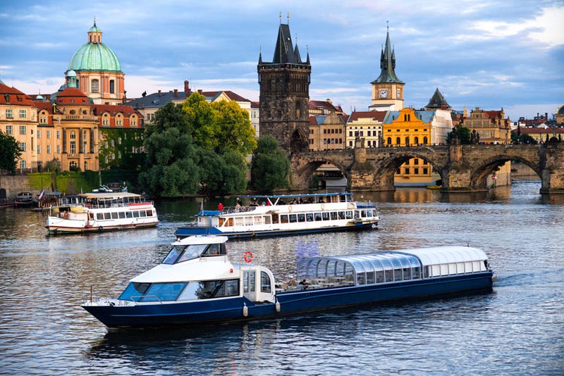 Boats and Ferries on the Vltava River in Prague