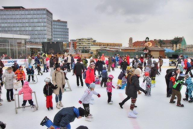 Ice Skating at the Rooftop of Galerie Harfa Shopping Center