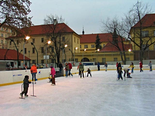 Ice Skating at the Na Frantisku Outdoor Rink in the Prague's Old Town