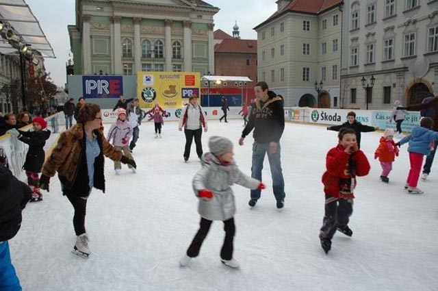 Ice Skating at Ovocny Trh Outdoor Rink in the Prague's Old Town