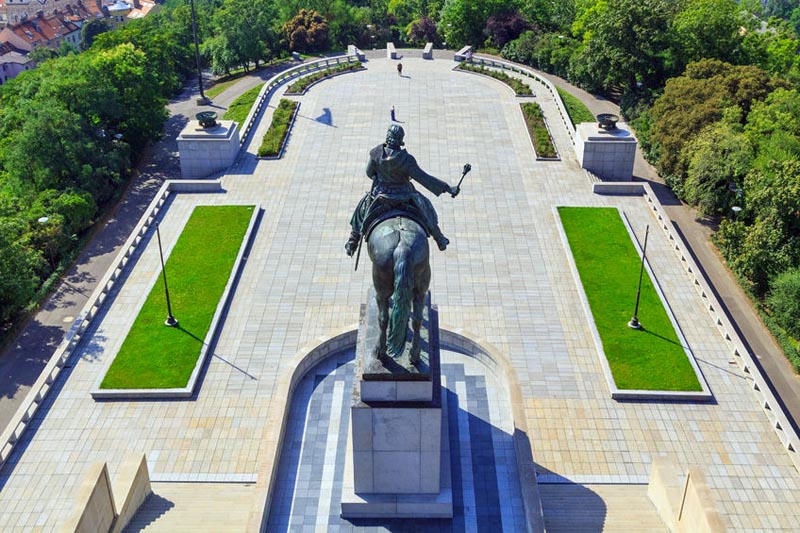 National monument including Jan Zizka statue at the top of the Vitkov Hill