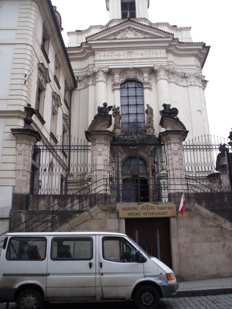 The entrace to The Church of Saint Cyril and Methodius on Na Zderaze Street