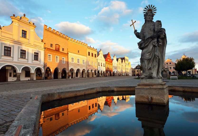 Evening view of Telc Town Square